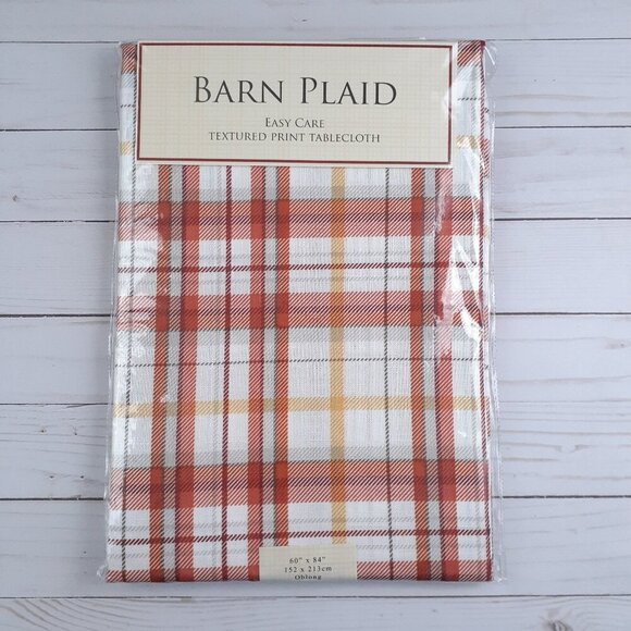 Fall Fabric Tablecloth 60x84 Autumn Barn Plaid - Picture 1 of 2